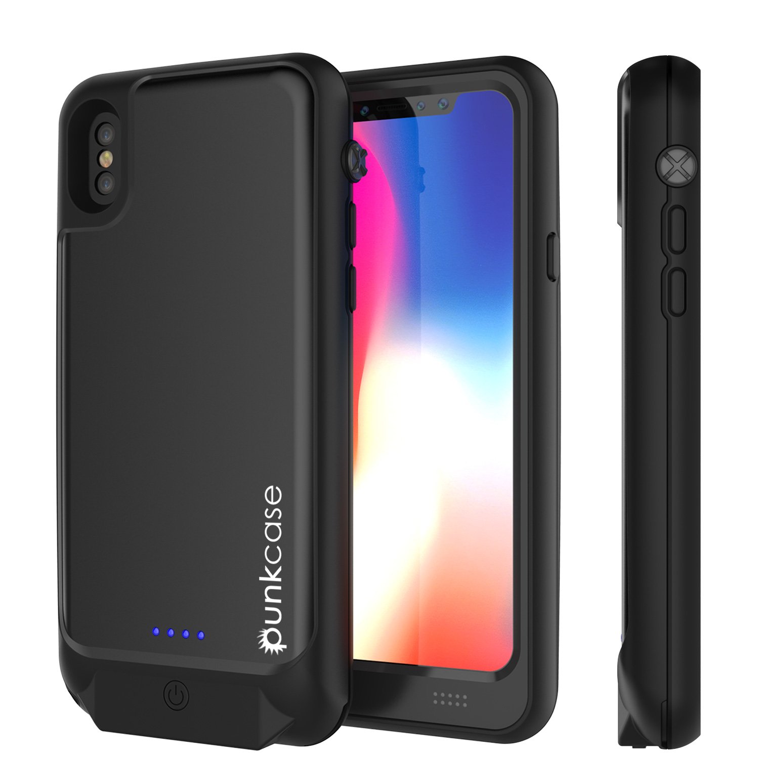 PunkJuice iPhone X Battery Case, Waterproof IP68 Certified Charger Cover W/Built-in Screen Protector [Ultra Slim] Fast Charging & Protective 3600mAh Power Juice Bank for Apple iPhone Xs & X [Black]