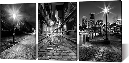 City Art Mural Noir Blanc Paysage Urbain Impression Sur Toile