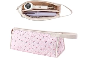 RSRSLEII Large Quilted Hair Tools Travel Bag,Aesthetic Hair Styling Accessories Storage Case for Flat Irons,Straightener,Curling Iron,Hair Dryer,Dyson Airwrap Travle Bag,Portable Organizer（01cherry）