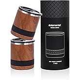 Elemental Recess Lowball Tumbler Set of 2, 10oz Triple Wall Stainless Steel Cup with Non-Shattered Tritan Lid, Insulated Whiskey Glass, Insulated Coffee Tumbler Mug for Hot & Cold Drinks - Teakwood