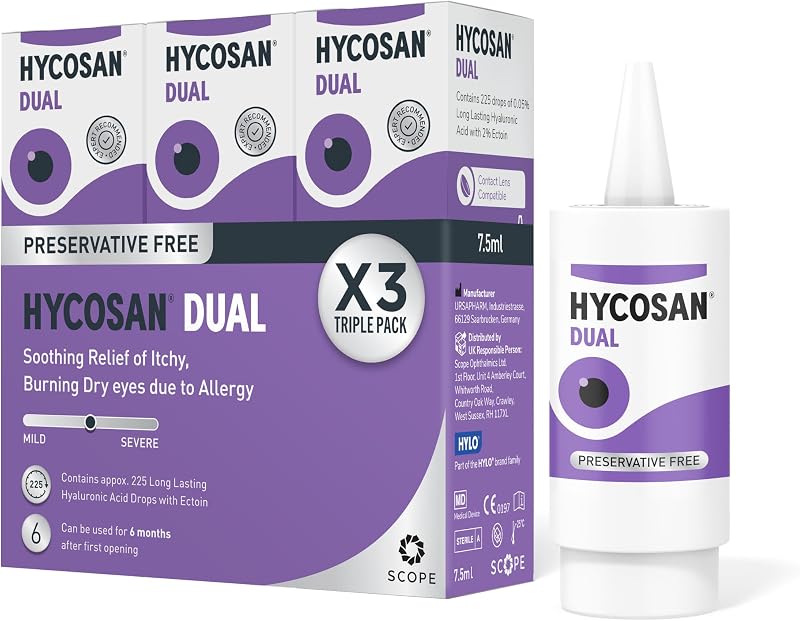 Hycosan Dual Triple Pack Eye Drops Hyaluronic Acid Ectoin 3x225 Drops