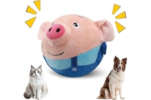 Jiexily Interactive Dog Toys, 2025 New Active Moving Pet Plush Toy, Squeaky Moving Ball Puppy Toys, Rechargeable Cartoon Plush Bounce Talking Toys to Keep Them Busy (Blue Pig)