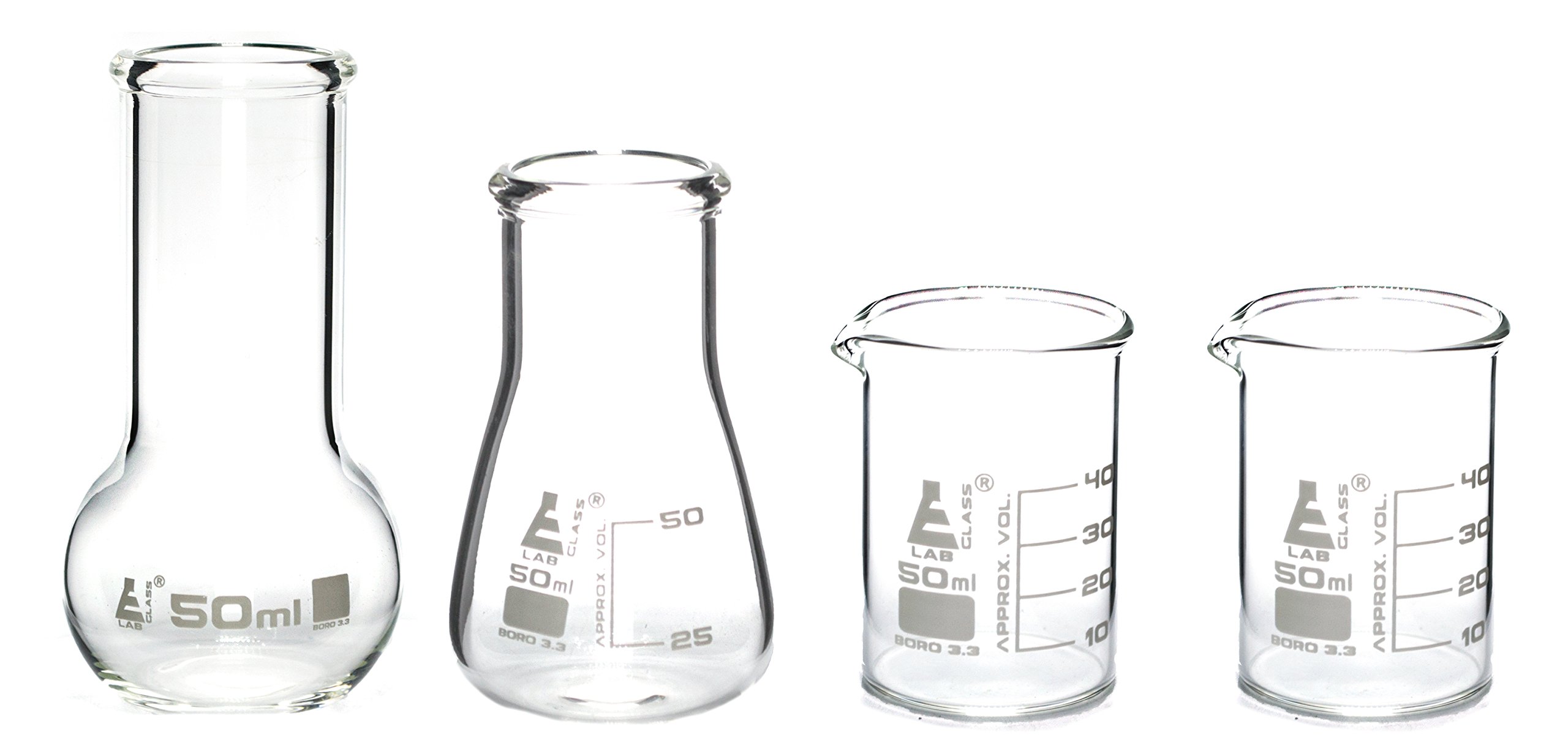 Laboratory Glass Flask and Beaker Shot Glasses Set of 4 Premium