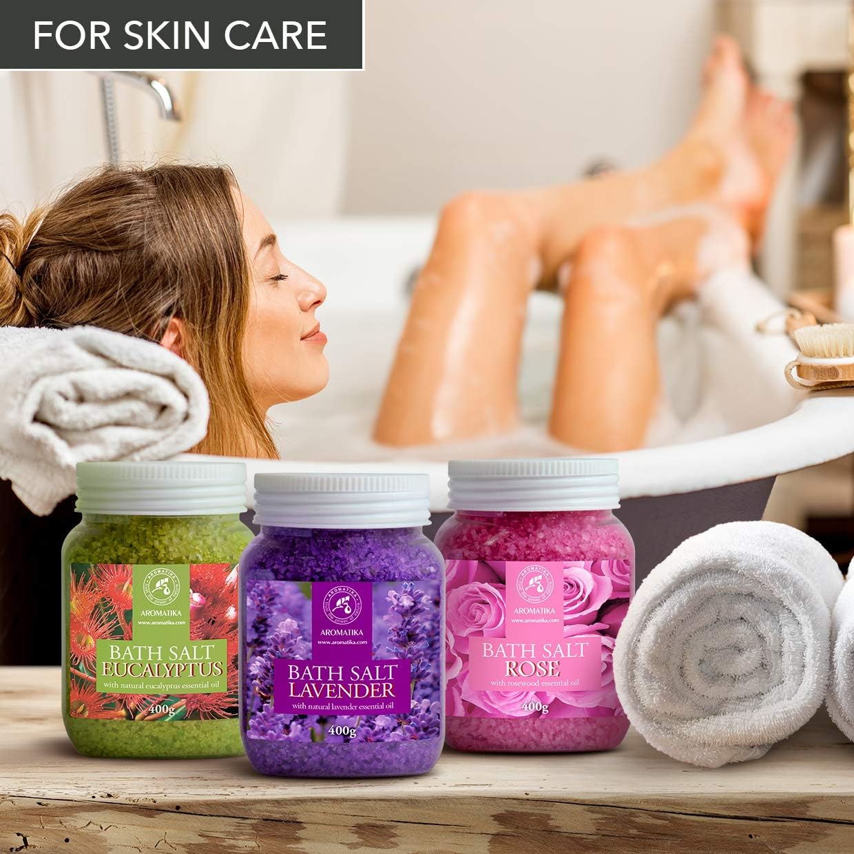 AROMATIKA Bath Salts Variety Set, 3 x 400 g Aromatherapy Bath Soak with Lavender - Image 5