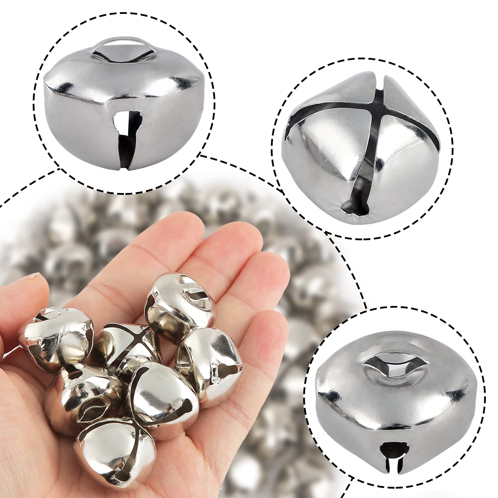 BigOtters 50 Pcs Jingle Bells for Crafting, 1 Inch Craft Bells Bulk for DIY, Home Christmas Decoration, Silver
