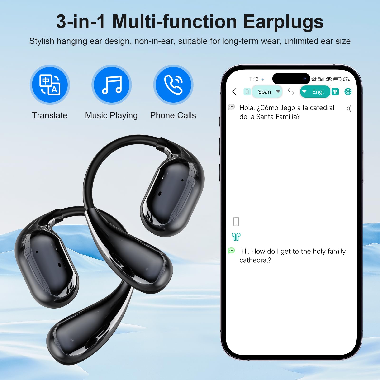 NICEWIN Translation Earbuds - Language Translator Earbuds in 150 Languages and 10 Offline, Translating Earbuds Real Time for iOS & Android, Translator Device for Travel Business