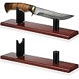 Yookeer 2 Pcs Wood Knife Display Stand Blade Collection Display Holder Wood Fixed Stand for Home Kitchen Rustic Decor Collection, Knife Not Included