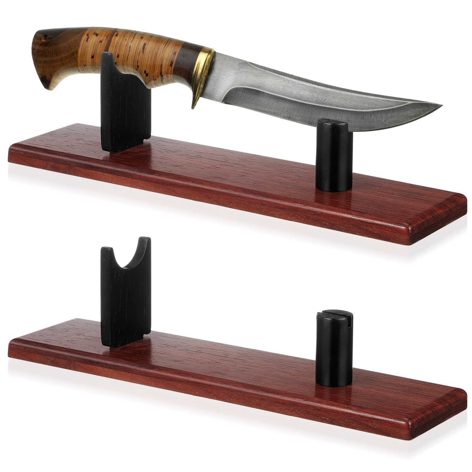 Photo 1 of Yookeer 2 Pcs Wood Knife Display Stand Blade Collection Display Holder Wood Fixed Stand for Home Kitchen Rustic Decor Collection, Knife Not Included