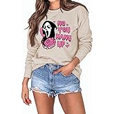 JIELAFIC No You Hang Up Sweatshirt for Women Funny Ghostface Graphic Long Sleeve Shirt Halloween Sweatshirt Pullover Sweater
