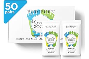 Bodipure All-In-1 Moisturizing Foot Mask | Keratin & Vitamin E Foot Mask for Dry Cracked Feet, Callus & Heel Softening | Easy-to-Use Pedicure Foot Repair | Chemical-free Feet Treatment | 50 Pairs