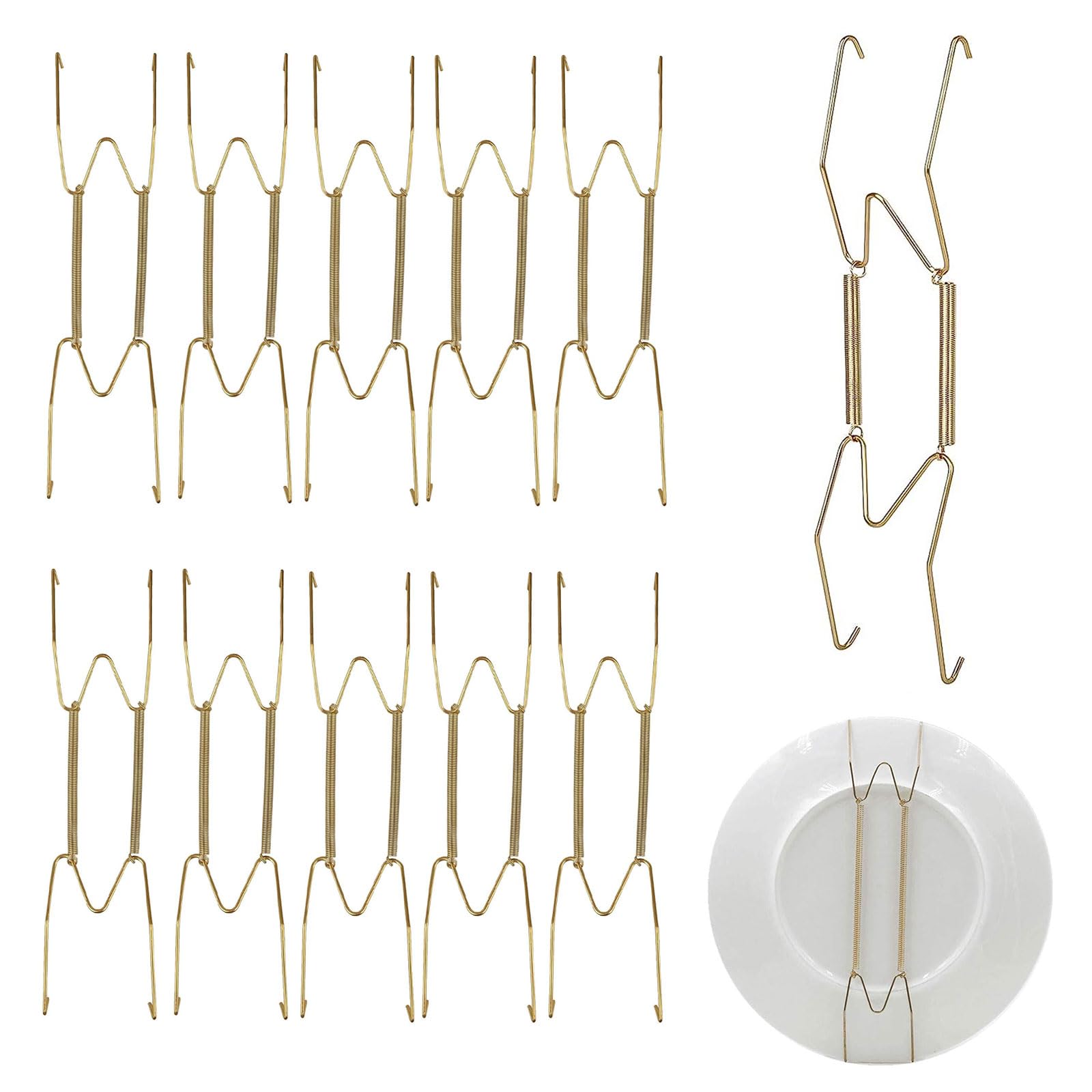 EEEKit Invisible Plate Hangers for Wall, 10 Inch Stainless Steel Decorative Wire Plate Holders with Wall Hooks, Set of 10
