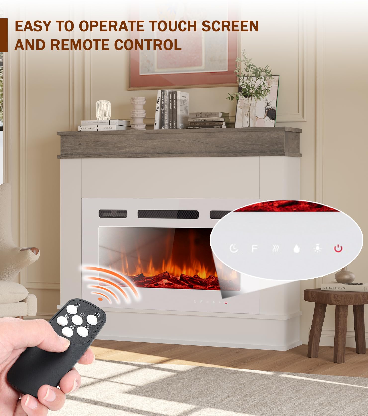 Maxhonor Chimenea eléctrica con insertos, calentador independiente para la sala de estar, chimenea flotante con 12 colores LED con leños y piedras, 1500 W/750 W (50 pulgadas con repisa, blanco) Maxhonor Chimenea eléctrica con insertos, calentador independiente para la sala de estar, chimenea flotante con 12 colores LED con leños y piedras, 1500 W/750 W (50 pulgadas con repisa, blanco)