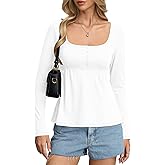 EasyGala Womens Babydoll Long Sleeve Peplum Tops Sexy Y2k Square Neck Henley Shirts Cute Going Out Top Winter 2026
