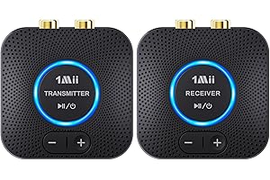 1Mii 2.4GHz Wireless Audio Transmitter Receiver Set for TV, 262FT/80M Long Range 25ms Low Latency with AUX RCA in/Out,Wireles