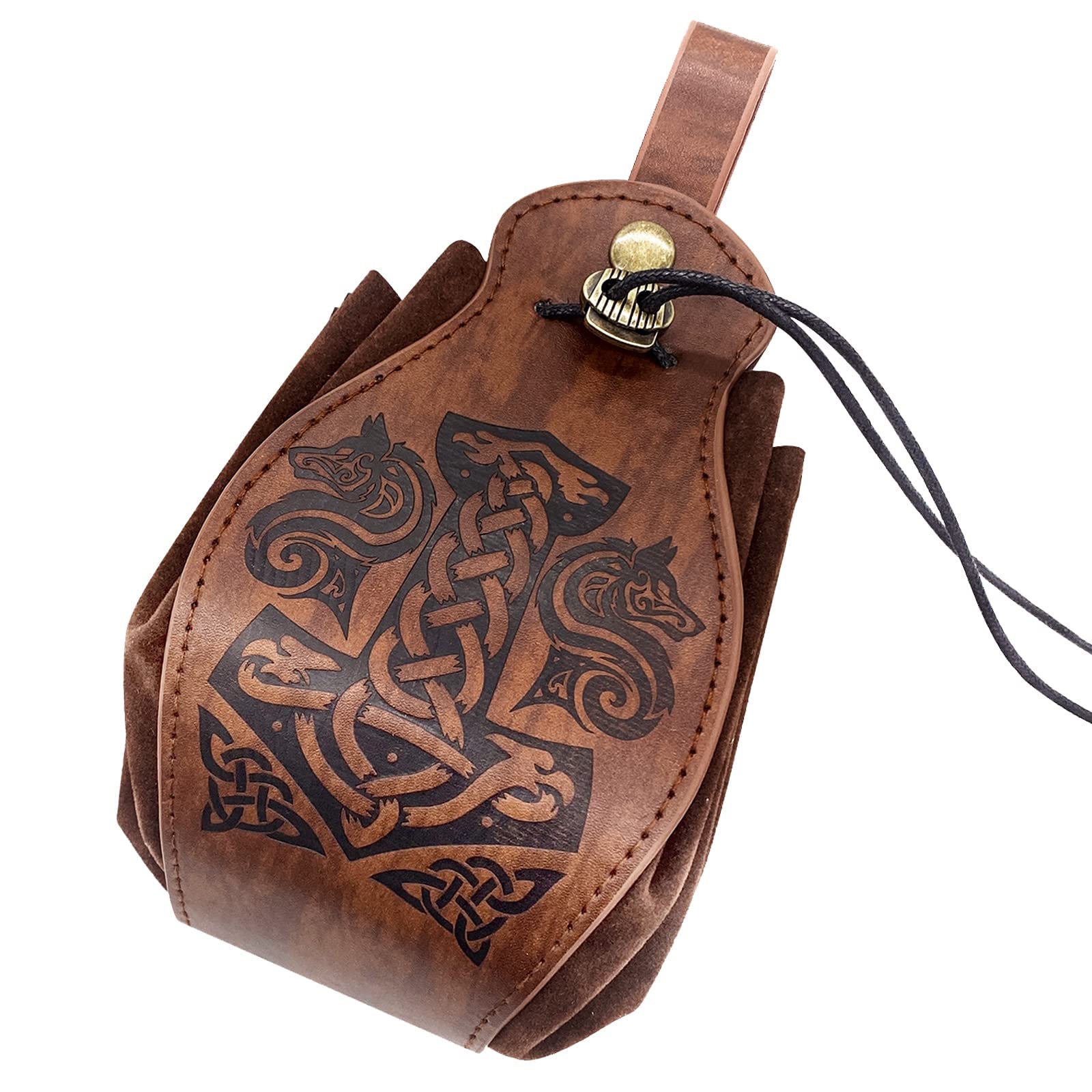 Photo 1 of HiiFeuer Medieval Faux Leather Pouch, Portable Drawstring Purse, Vintage Belt Pouch Dice Bag For LARP Ren Faire