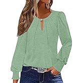 ETCYY Womens Long Sleeve Tops Dressy Casual Blouses Fall Pleated Tunic Trendy Tee Shirts 2026 Vacation Fashion Clothes