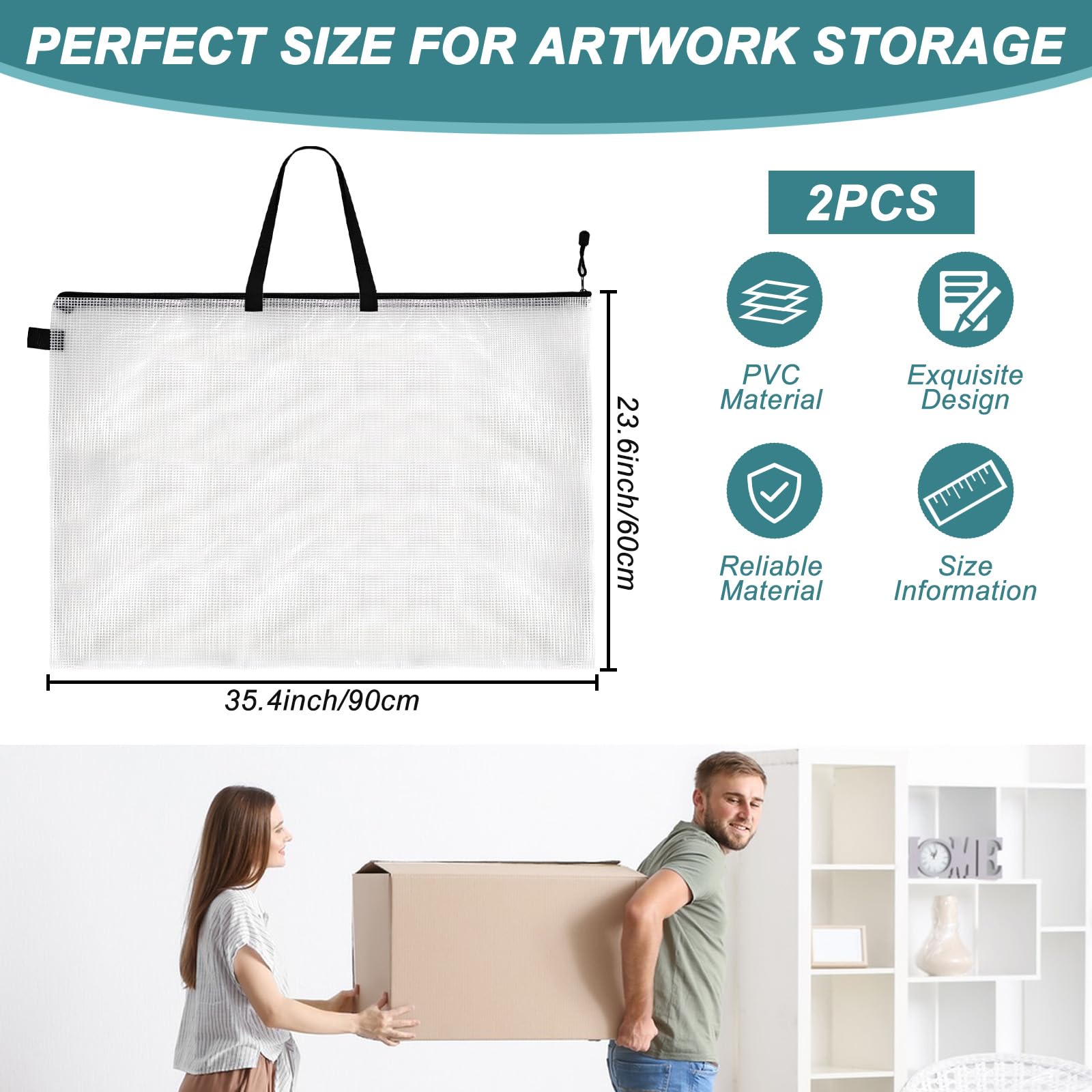 Sibosen 24 x 36 Inch Art Portfolio Case Art Portfolio Bag Large Posters Storage Bag Portfolios Bags with Zipper and Handle Portfolio Folder for Artwork Artist Supply Organizer and Zipp（2PCS