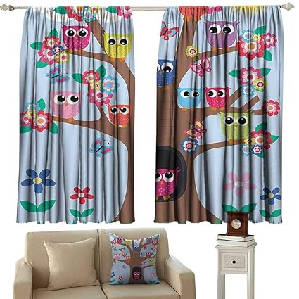 Amazon Com Black Out Window Curtain Owl Decor Cute Owls On