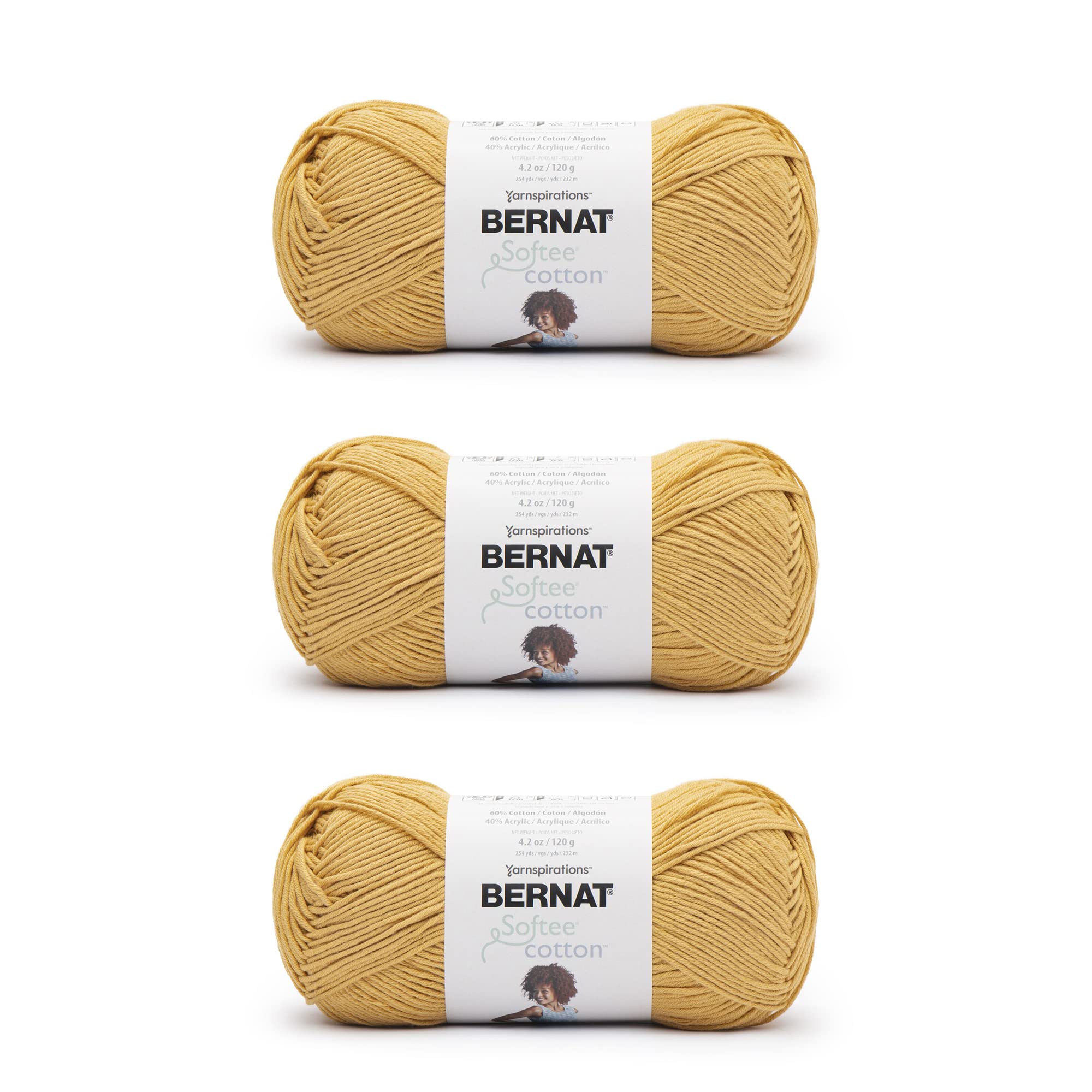 Bernat Softee Cotton Golden Yarn - 3 Pack of 120g/4.25oz - Nylon - 3 DK (Light) - 254 Yards - Knitting, Crocheting & Crafts