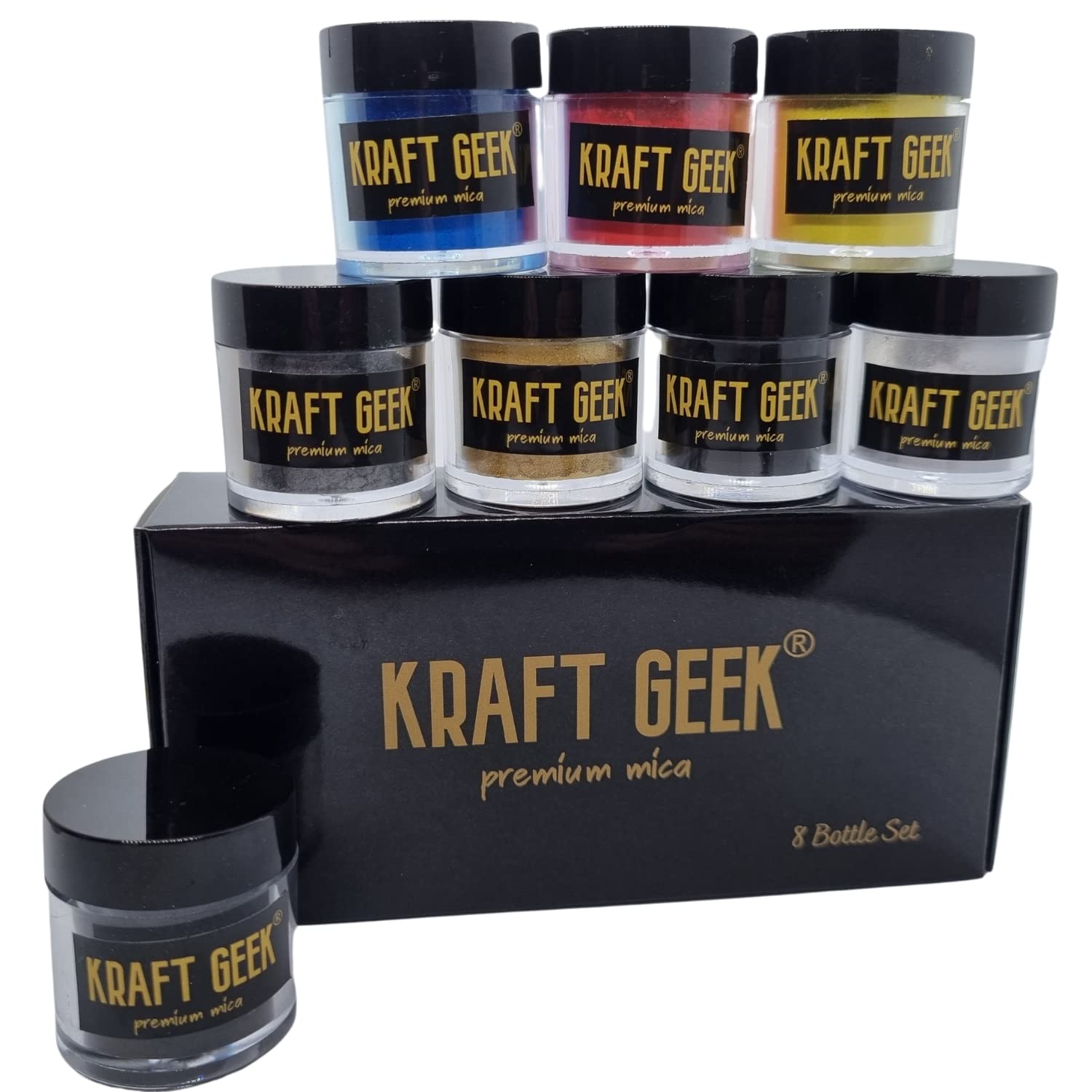 8 Bottle Set (8g x 8) Mica Powder Dye for Epoxy Resin Pigment Natural Soap Colouring, Candle, Slime, Bath Bombs, Makeup, Nail, Fabric dye, Wax Melts etc.