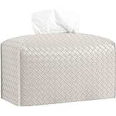 Tissue Box Cover PU Leather Tissue Holder Square Facial Tissue Case Facial Paper Organizer Dispenser for Bathroom, Vanity Countertop, Tabletop, Car, Rectangle, Griege