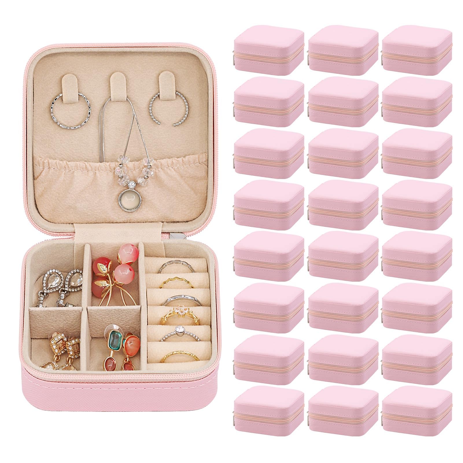 Photo 1 of 24 Pcs Travel Jewelry Box Exquisite Travel Jewelry Case Portable Jewellery Storage Holder Organizer Box Small Jewelry Organizer for Rings Earrings Necklaces Pendants Bracelets Watches