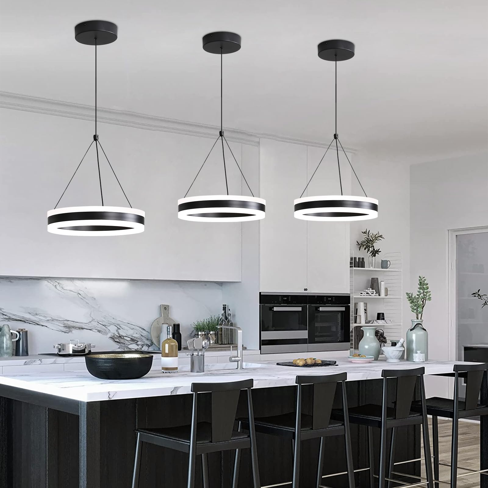 Mikeru 20cm Hanging Light 1Pack with Remote Control Dimmable 3000k/4500k/6500k Acrylic Kitchen Island Light, Height Adjustable 1.2M Dining Room Pendant for Cafe, Bedroom, Living Room