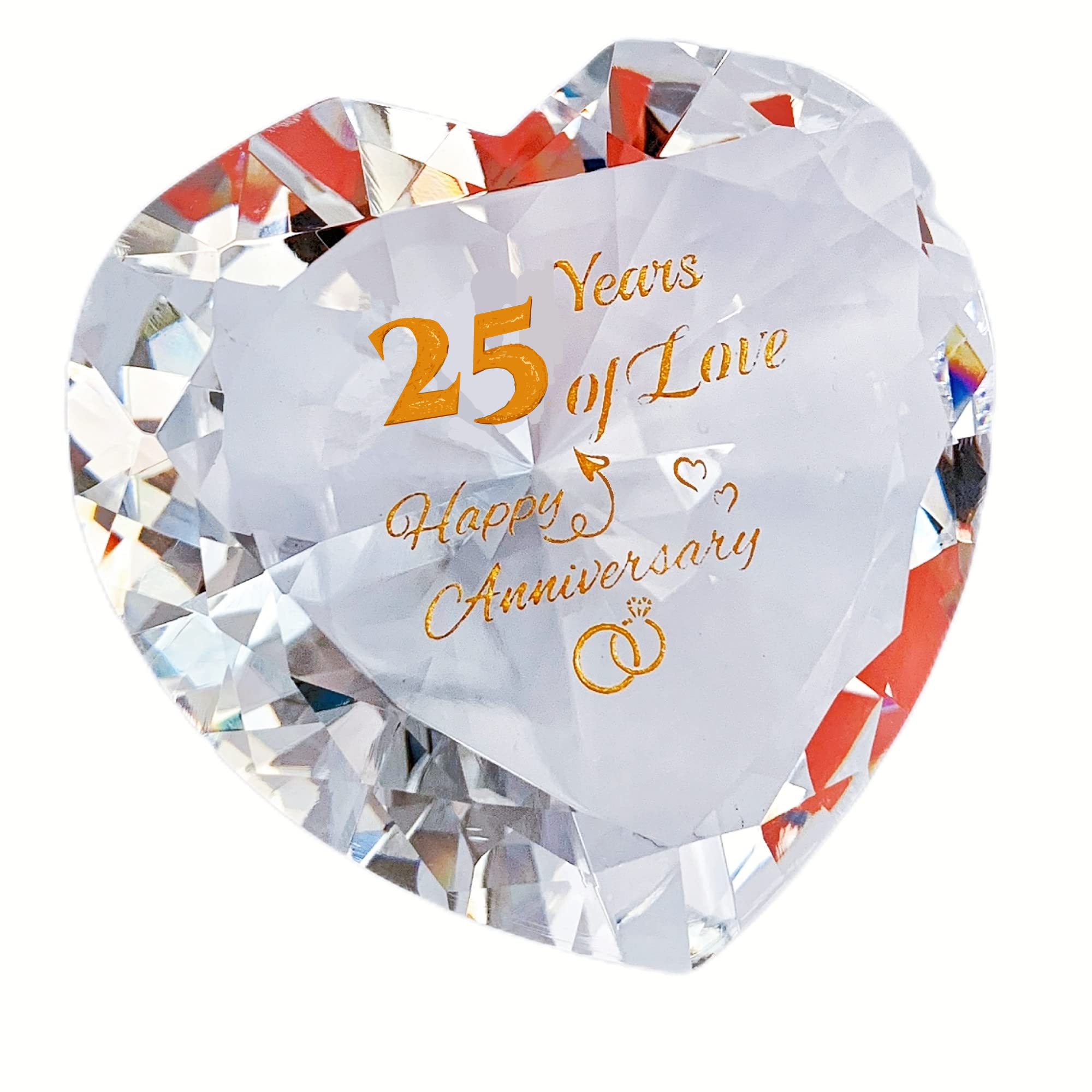25th Silver Anniversary Romantic Gifts for Couple Women Her Mum Parents Nan, 25 Years Anniversary Presents for Wife Girlfriend, Crystal Diamond Shaped Paperweights Heart Marriage Keepsake Ornaments