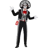 Morph Day Of The Dead Costume, Mariachi Costume, Halloween Costumes for Men | Mariachi Outfit Men Includes Jacket, Vest, Mask, Gloves, Hat, Belt and Pants; Perfect as Halloween Costumes For Men