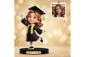 Personalized Graduation Gift Wooden Desk Decor, Custom Cartoon Figurine with Photo & Engraved Name, 2D Portrait Sculpture Kee