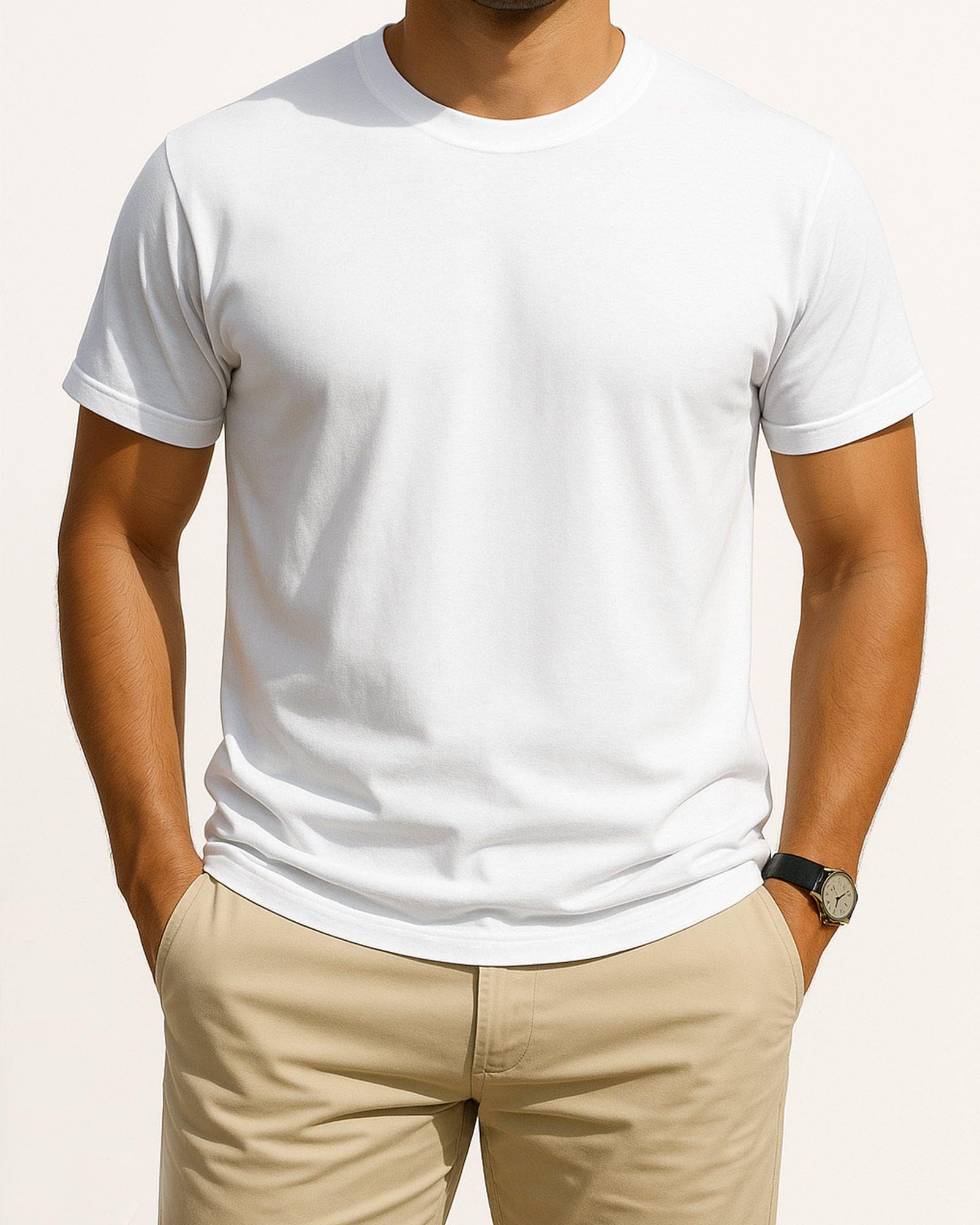Photo 1 of Men's T-Shirts Casual Crew Neck Short Sleeve Fashion Tee Shirts White