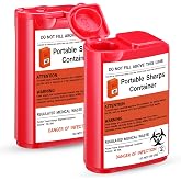 Baderke 2 Pack Pocket Travel Sharps Disposal Container Small 80 Ml, Red | Sharps Containers For Home Use Container Diabetic Supplies Easy To Use For Diabetic Needles, Lancets, Strips