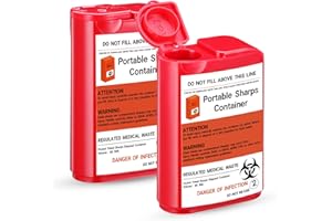 Baderke 2 Pack Pocket Travel Sharps Disposal Container Sharps Containers for Home Use Small 80 Ml Container Diabetic Supplies Easy to Use for Diabetic Needles, Lancets, Strips (Red)