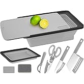 Camping Cutting Board Set - 7-in-1 Portable Foldable Chopping Board with Knife, Vegetable Washing Basket, Kitchen Essentials for Camping, RV, Picnic, Travel & Outdoor Cooking