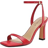 AIUNIIND Women's Square Open Toe Heeled Sandals Chunky High Heels Ankle Strap Sandals for Women Prom Wedding Heels Red 7.5