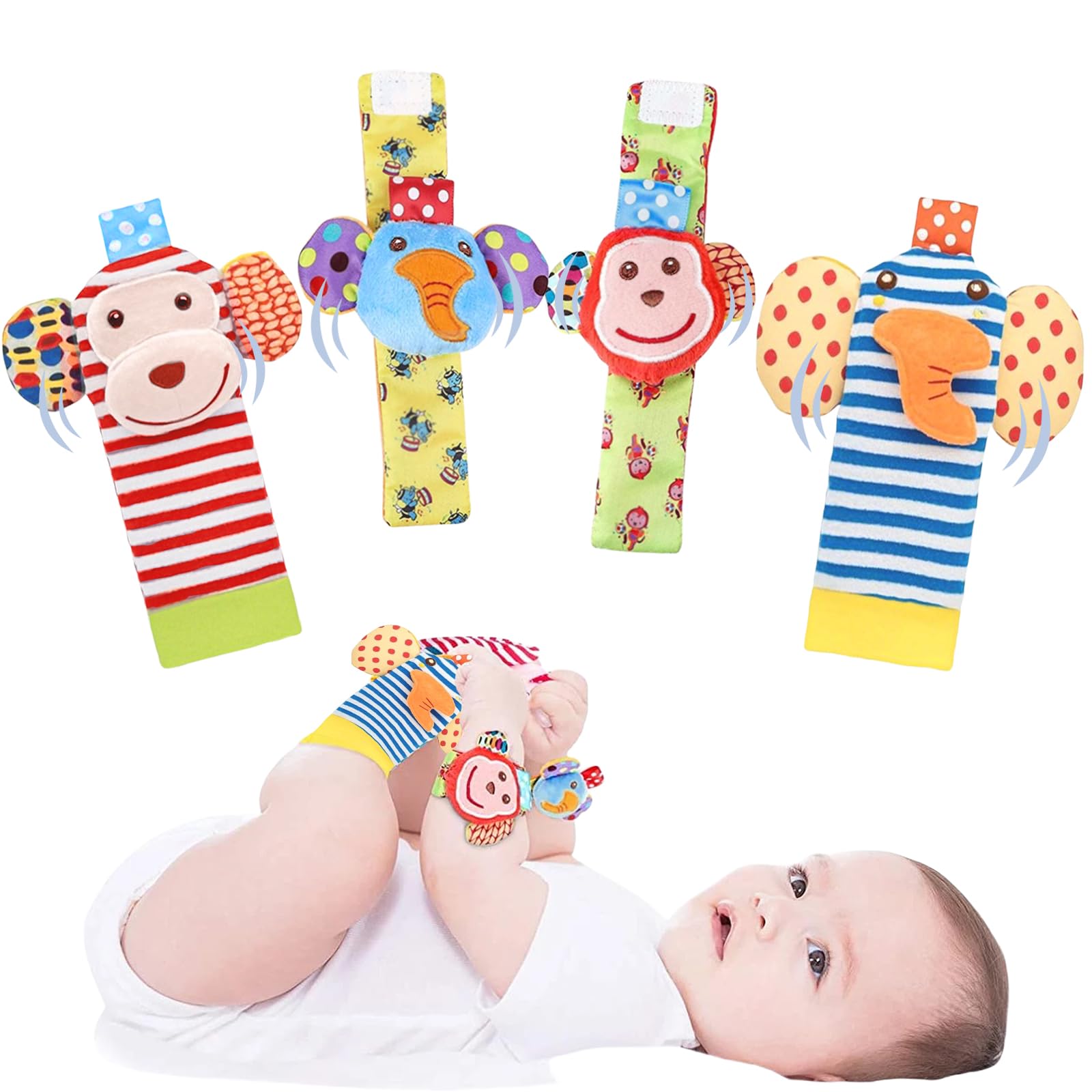 HAGOT Foot Finders & Wrist Rattles, Baby Rattle Toy Animal Wrist Rattle Soft Bell Strap Development Toy Gift for 0-12 Month Babies Boy Girl — image 1