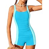 TyeSmo Girls Swimsuit One Piece Swimsuits Color Block Bathing Suit for Teens Ruched Swimwear with Padded 9-16Y