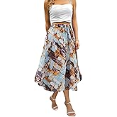 Abaadlw Maxi Skirts for Women with Pockets Long Midi Length Casual Skirt for Beach Party Holiday Brown Floral