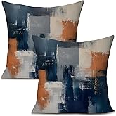 KAIOUS Navy Blue Orange Grey Throw Pillow Covers Decorative for Couch Sofa Bed Living Room Bedroom 18x18 inches Set of 2