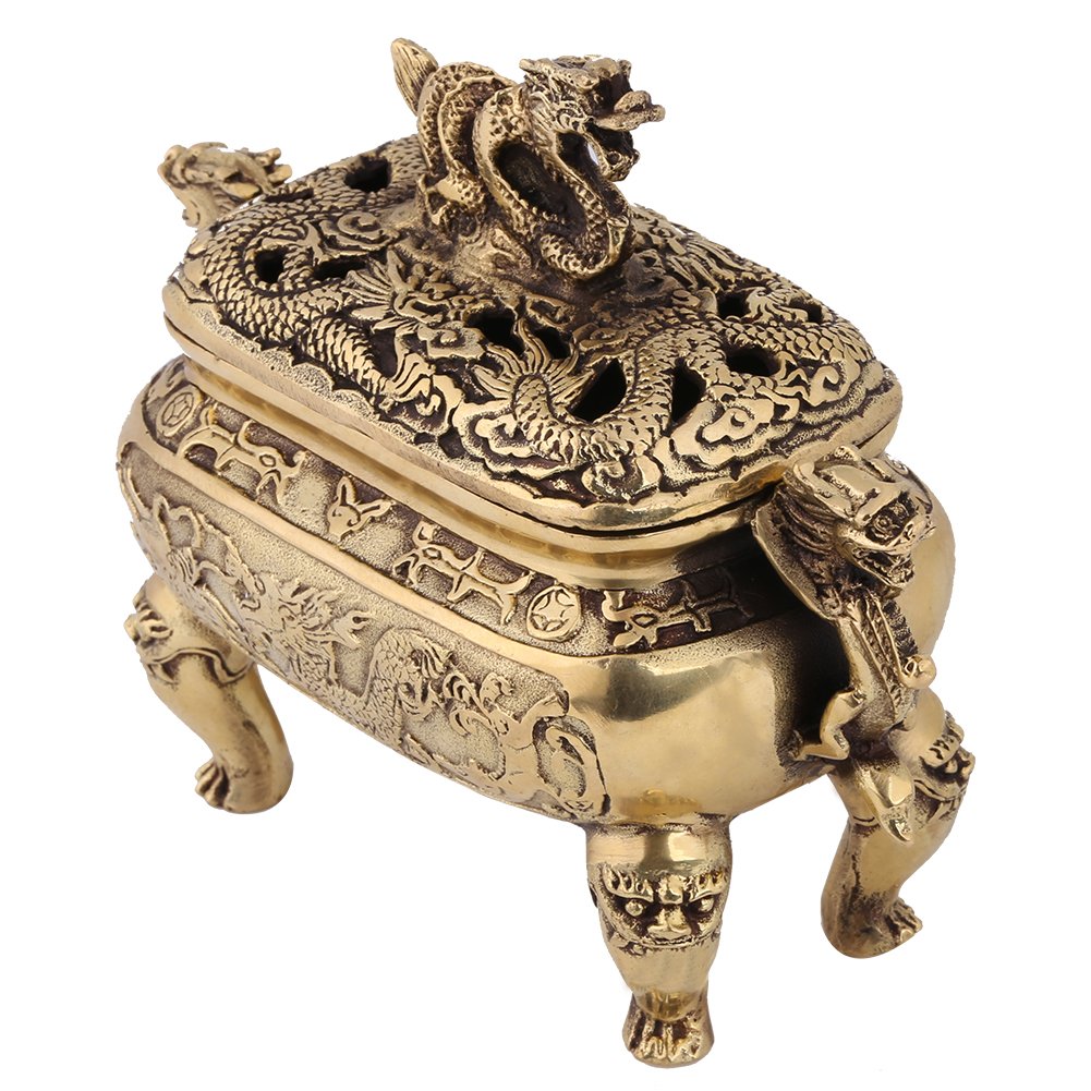 Hztyyier 13cm HeightIncense Holder Antique Bronze Copper Chinese Dragon Incense Burner for Home Office Bedroom Yoga Decoration for Home Office Bedroom Yoga Decoration, 13cm Height Buddhist Supplies