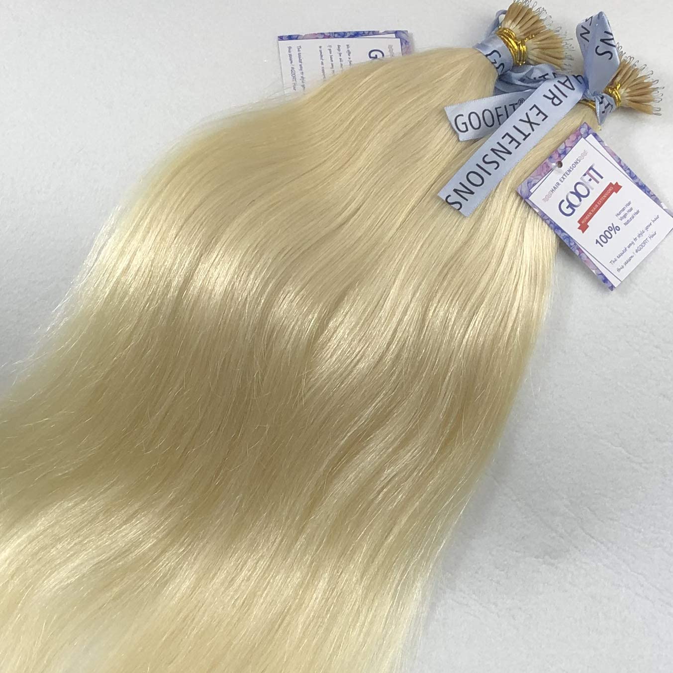 GOOFIT Nano Tip Hair Extensions Nano Beads Remy Hair Nano Ring Human Hair - 1g/s, 50s/pack - (16" #60 Platinum Blonde)