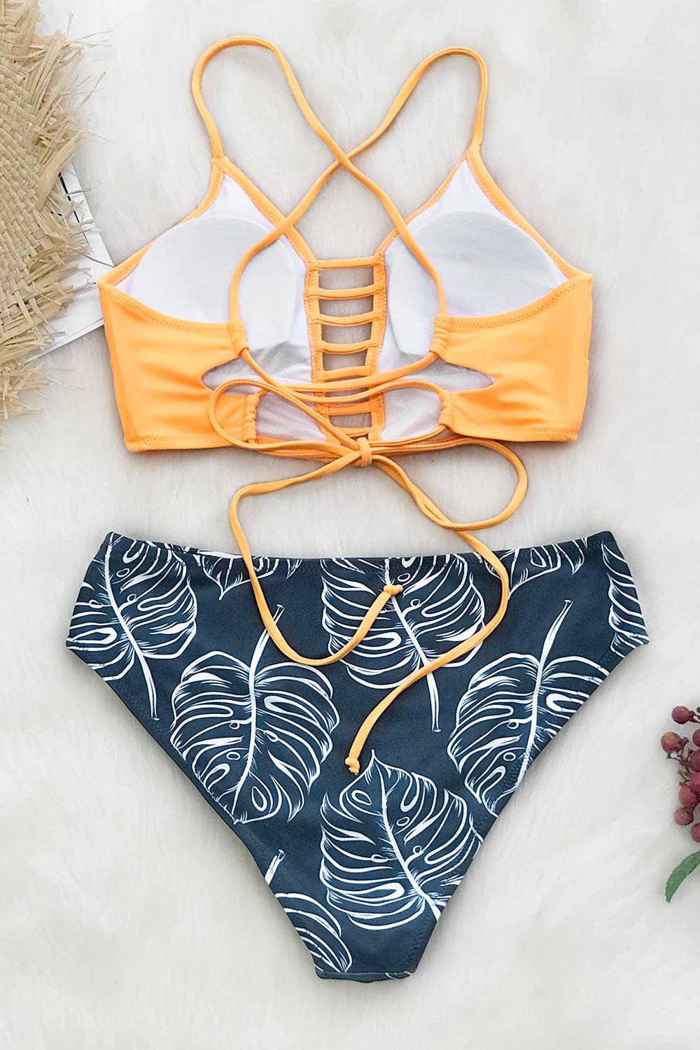 CUPSHE Women's Mid Waisted Bikini Set Lace Up Two Piece Swimsuits