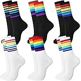 Bencailor 6 Pairs Rainbow Striped Crew Winter Socks Colorful Athletic Sports Running Winter Cotton Socks for Men Women