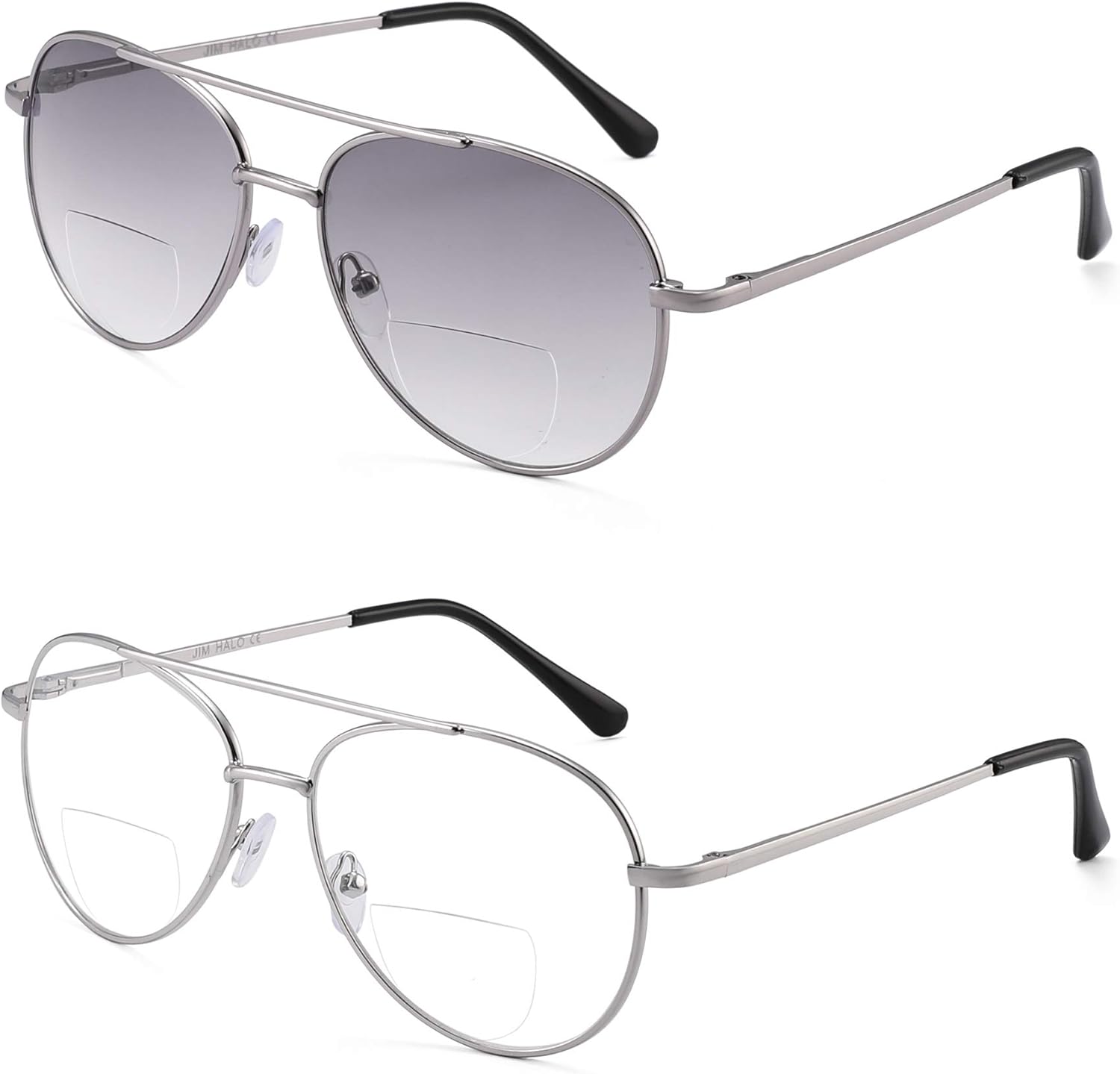 JIM HALO 2 Pairs Classic Aviator Bifocal Reading Glasses