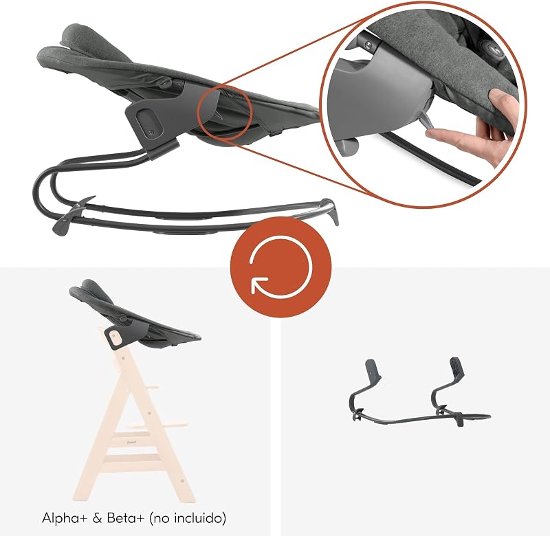 Alpha Bouncer Premium Hamaca Bebé para trona Evolutiva Alpha & Beta desde el Nacimiento, Balancin Bebe con Arnés de 5 Puntos, Mecedora Bebe Reclinable - Gris