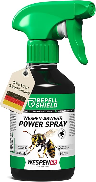 RepellShield® Natürliches Wespenspray mit Geraniol -250ml - Präzise Vertreibung durch Insektenspray als Wespen Abwehr - Zitrusduft