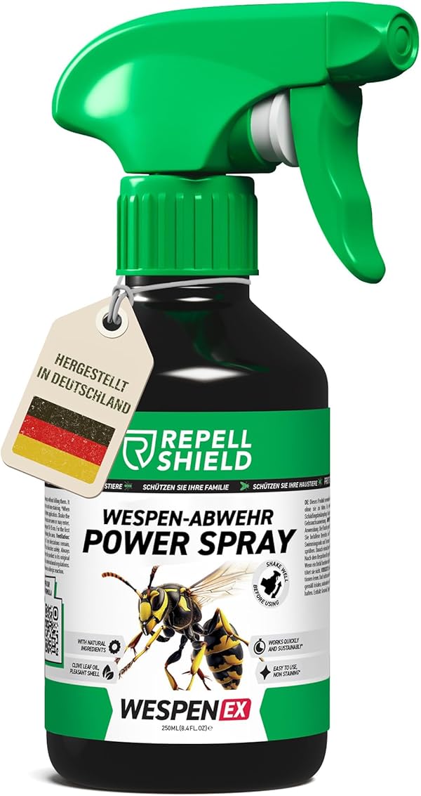 RepellShield® Natürliches Wespenspray mit Geraniol -250ml - Präzise Vertreibung durch Insektenspray als Wespen Abwehr - Zitrusduft