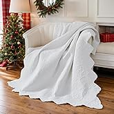 Brandream White Scalloped Edge Quilt Cotton 47 X 60 Inch Quilted Throw Blanket for Bed Couch Daybed Decorative Throw Blankets