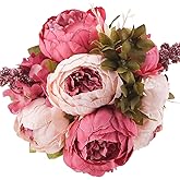 Flojery Silk Peony Bouquet Vintage Artificial Peonies Flower for Home Wedding Party Decor (1pcs, Dark Pink)