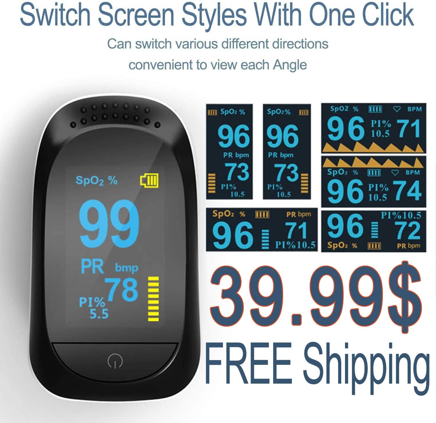 Fingertip Pulse Oximeter, Blood Oxygen Saturation Monitor for Pulse Rate with Lanyard